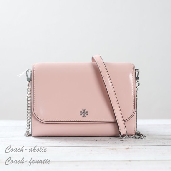 Tory Burch Handbags - NWT Tory Burch Emerson Chain Wallet Patent Leather Crossbody in Clay Pink
